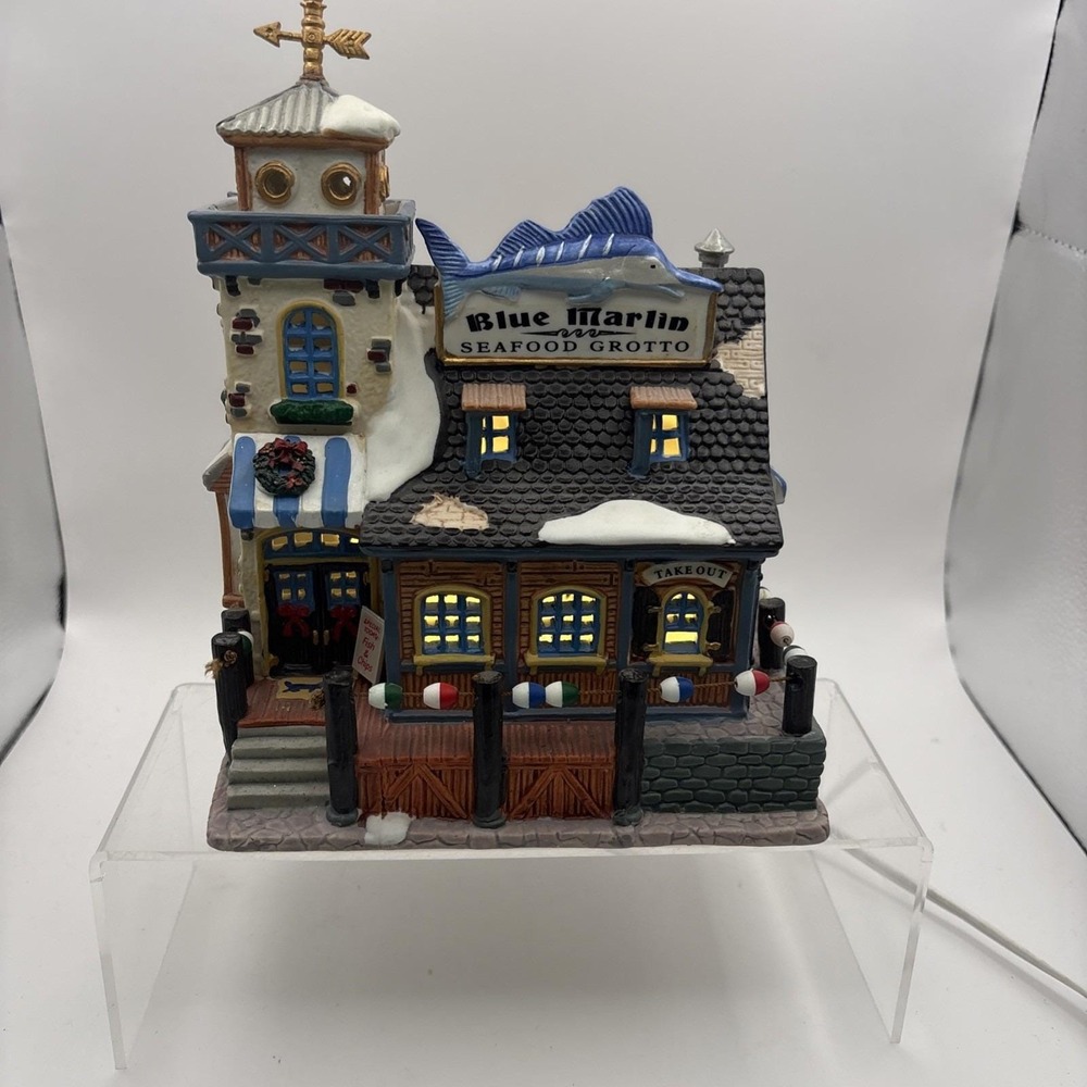 Vtg~Lemax~2001~Blue Marlin Seafood Grotto w/Light